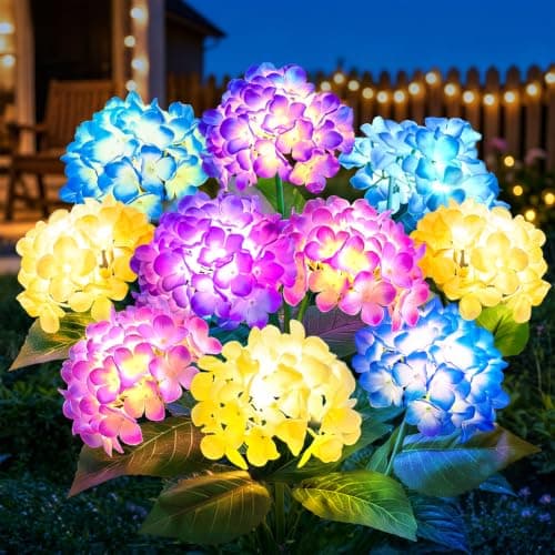 KOOPER Solar Flower Lights, 4 Pack 5-Head Hydrangea with 3X Larger LED Beads, Brighter & Fuller Glow, Solar Lights Outdoor Waterproof, Solar Garden Decor for Yard, Pathway, Patio, Gift for Mom - Image 1