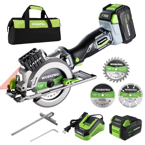 WORKPRO 20V Cordless Mini Circular Saw, 4-1/2" Compact Wireless Circular Saw 4.0Ah Battery, Fast Charger, 3 Blades, 4500RPM, Laser Guide, Max Cutting Depth 1-11/16"(90°), 1-1/8"(45°) - Image 1