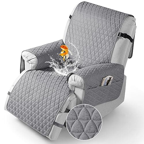 TAOCOCO 100% Waterproof Recliner Chair Covers, Non Slip Recliner Covers that Stay in Place, One-Piece Washable Reclining Chair Cover with Elastic Straps, Light Grey, Fits 25" Seat Width