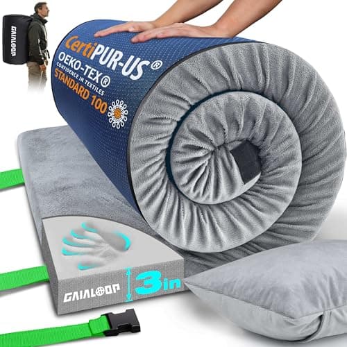 Memory Foam Camping Mattress, 3 Inch Portable Floor Mattress for Sleeping, Non-Slip Bottom, Washable Cover, Camping Sleeping Pad for Adults, Cot, Car & Guest Bed - Image 1