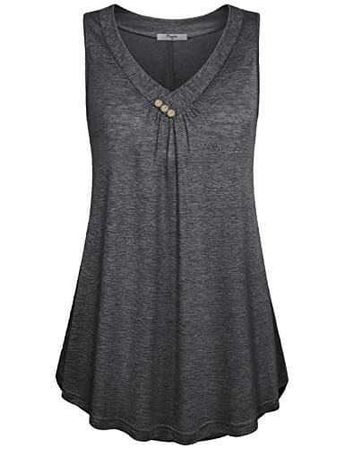Cestyle Cool Summer Tops for Women, 2026 Juniors Sleeveless V Neck High Low Shirts Casual Cute Pleated Flowy Tunic Tanks Black Medium - Image 1