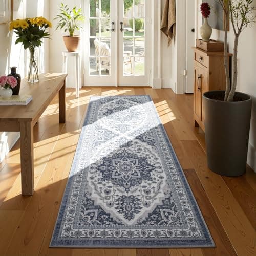 UKISS Washable Runner Rug ,2x6 Non-Slip Soft Boho Vintage Hallway Runner Rugs, Low Pile Silk Wool Long Carpet Runner Rug for Entryway Bedroom, Kitchen, Laundry, Bathroom. - Image 1