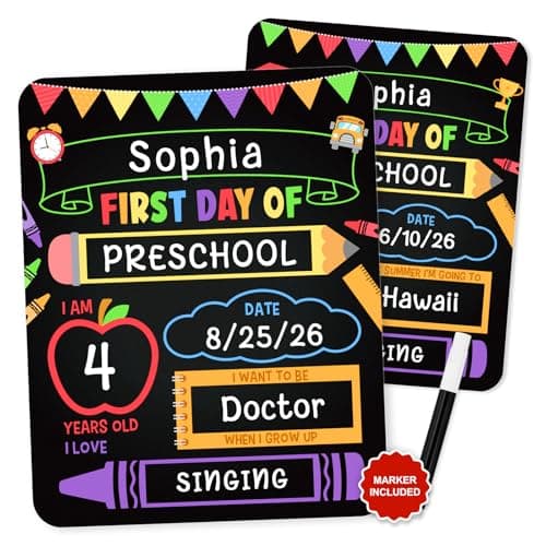 D4DREAM First Day of School Board Sign with Marker - 11''x14'' Double-Sided Reusable First and Last Day of Preschool Pre-K Kindergarten Chalkboard Sign Back to School Photo Prop Gift for Kids