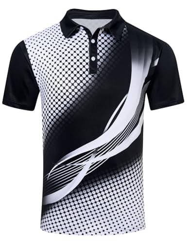 Seadodo Golf Shirts for Men Short Sleeve Dry Fit Moisture Wicking Performance Print Polo Shirt for Tennis Hiking Camping Black and White Polka XXXL - Image 1
