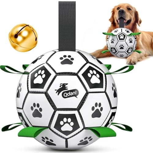 QDAN Dog Soccer Balls Toy with Bell Inside, Outdoor Interactive Dog Toys, Durable Ropes Squeaky Ball for Medium Large Dogs (8 Inch) - Image 1