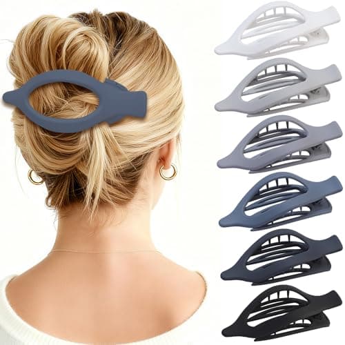 CHANDAT Flat Hair Clip 6 pcs Lay Down Claw Clips Hair Accessories for Women -Grey