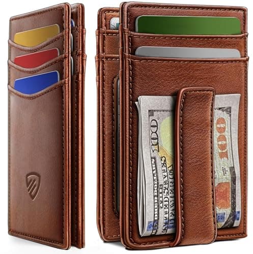 RUNBOX Magnetic Closure Slim Wallet for Men, Leather Front Pocket Wallet Holds 12 Cards, Rfid Blocking Card Wallet with Money Clip, Gifts for men - Image 1