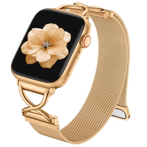 Dirrelo Designed Bands for Apple Watch Band Women Ladies 40mm 41mm 38mm 42mm 44mm 45mm 49mm,Magnetic Metal Clasp Replacement Mesh Strap for iWatch Series 10 Ultra SE 9 8 7 6 5 4 3 2 1 Bands,Rose Gold