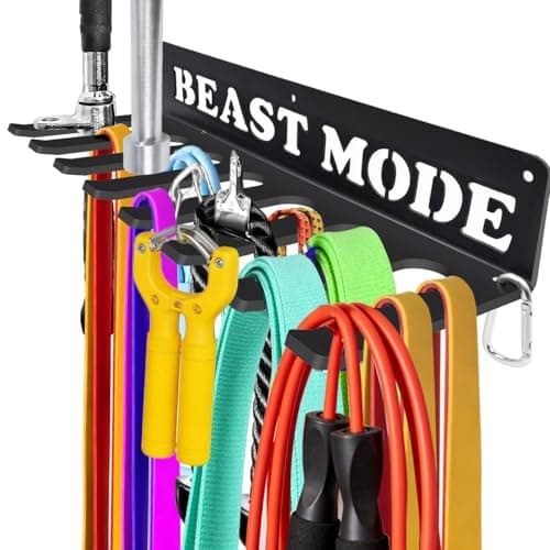Gym Home Rack 8 Hook Heavy-Duty Wall-mounted Organizer Multi-Purpose Workout Gear Wall Hanger Storage for Resistance Bands Jump Ropes Lifting Belt Fitness Bands Barbells Carabiners Included (BEAST MODE) - Image 1