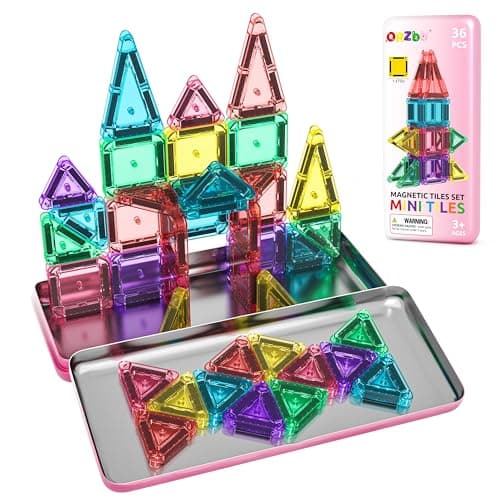 ORZbb Mini Magnetic Tiles Toddler Travel Essentials Set with Case, Magnetic Blocks Building Montessori Educational Learning Sensory Preschool Toys for 3+ Year Old Boys Girls Birthday Gifts - Image 1