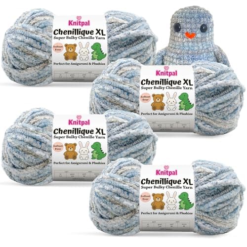 Chenillique XL Plush Velvet Chenille Yarn #6 Super Bulky – 4-Pack (352 Yards / 400 g) – Variegated Yarn for Plushies, Blankets, Amigurumi & Accessories - Blue Whisper - Image 1