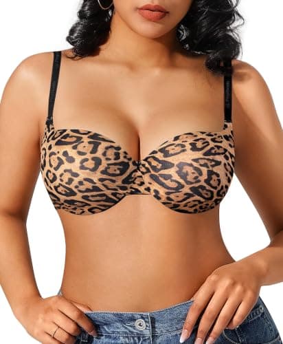 Popilush Push Up Bra Balconette Seamless Underwire Demi T-Shirt Square Neck Bra Lingerie Color Leopard Color 36D - Image 1
