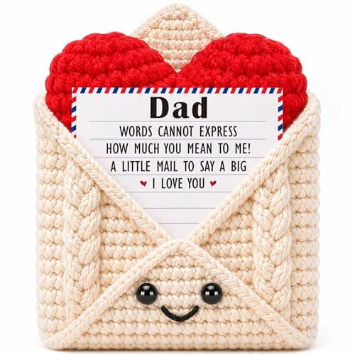 Funny Dad Gifts Fathers Day Birthday Gift for Dad, from Daughter Son - Father's Day Presents Ideas Gifts for Father Father-in-law Grandpa Husband from Wife, Cute Handmade Crochet Heart Envelope Decor - Image 1