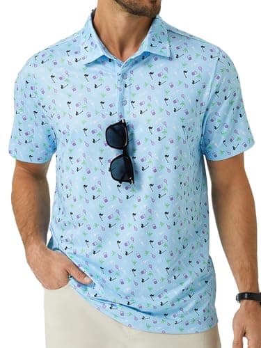 Hardaddy Mens Golf Polo Shirts Dry Fit Short Sleeve Print Patterns Moisture Wicking Collared Funny Golf Shirts for Men Blue XXL - Image 1