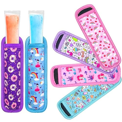 Amintiri Kids Neoprene Ice Pop Holder - 6 Piece Reusable Insulator Sleeves, Cute Freeze Pops Sleeves