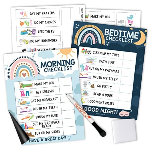 Magnetic Morning & Bedtime Routine Chart for Kids - Customizable Toddler Daily Schedule Board with Dry Erase Surface, Stickers & Marker, Build Habits with Visual Checklists, Boho Theme - Image 1