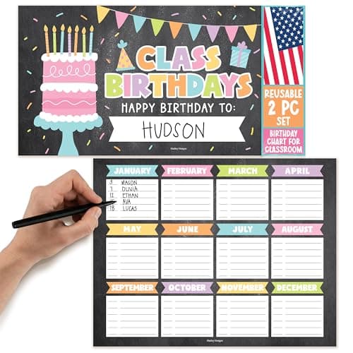 Happy Birthday Bulletin Board Set for Classroom - Dry Erase Birthday Calendar for Classroom Decor, Reusable Class Birthdays Chart, Chalk Preschool Kindergarten Elementary Bulletin Board Decorations - Image 1