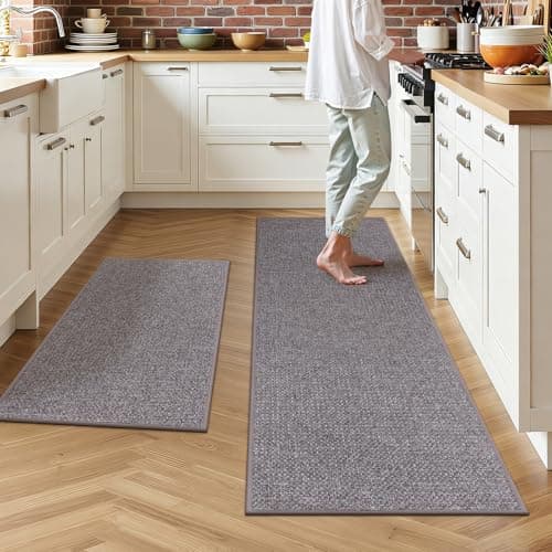Ileading Kitchen Rugs Set of 2, Anti Fatigue Cushioned Floor Mats for Kitchen, Non Slip Rubber Backing Polypropylene Woven Runner Rug, Heavy Duty & Slip Resistant Standing Mat