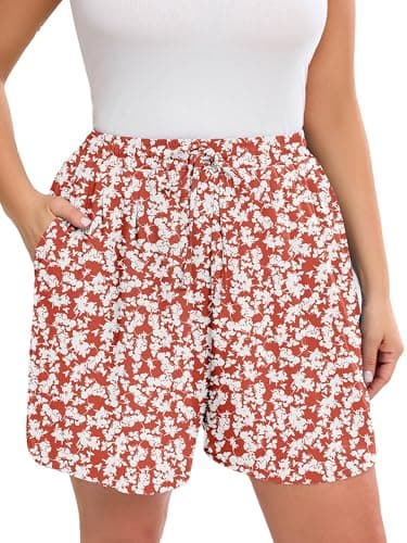 AusLook Plus Size Women's Casual Wide Leg Shorts 2X Maple Leaf Lightweight High Waisted Adjustable Tie Knot Loose Summer Baggy Short Pants with Pockets - Image 1