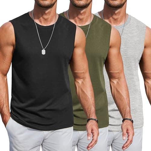 COOFANDY Mens Cut Off Tank Tops 3 Pack Sleeveless Cotton Shirt for Men Training Summer Sport Muscle T-Shirts Light Grey 3XL - Image 1