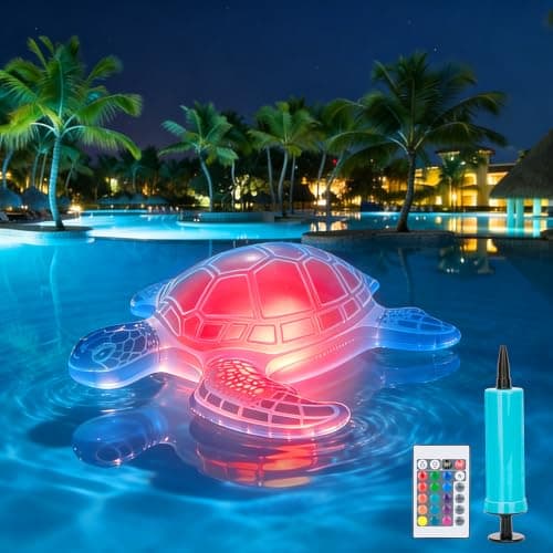 26.5inch Solar Pool Floats Lights,IP68 Waterproof Solar Powered Floating Pool Lights,16RGB Colors Turtle Inflatable Light Up Pool Float for Above Ground Pools,Outdoor Swimming Pool Decorations(1Pc) - Image 1