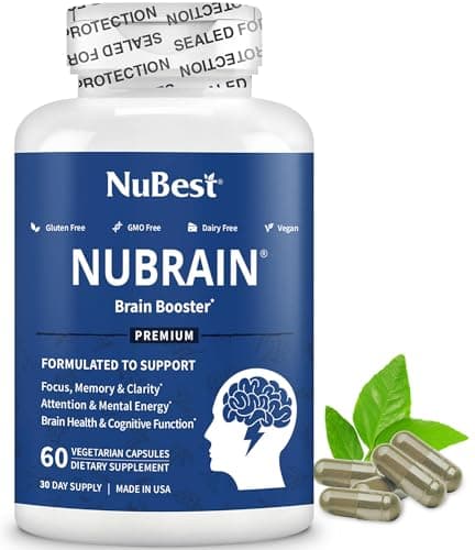 NuBrain Booster - Brain Supplement for Brain Booster, Memory, Focus & Clarity Support with St. John’s Wort, Ginkgo Biloba, Bacopa & More - 60 Vegan Capsules | 1 Month Supply