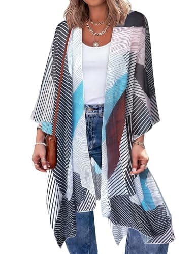 BB&KK Kimonos for Women Plus Size Swimsuit Coverup Summer Cardigan Lightweight Long Beach Bathing Suit Swimwear Cover Ups Chiffon Boho Hawaii Outfits Casual Loose XL - Image 1