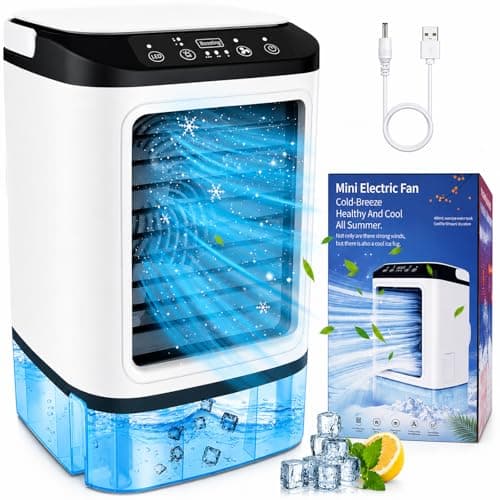 SMLEGFT Portable Air Conditioners, Evaporative Air Cooler with 2 Mist & 3 Speed/Boost Mode, 7 Color Light, 900ml Large Tank & Icebox, Personal Air Conditioner AC Cold Fan for Bedroom Office Desk Car - Image 1