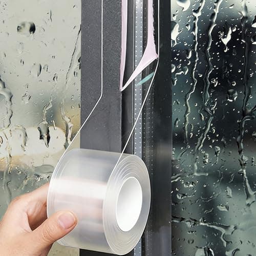 PackYard Window Sealing Tape 2 Inch x 33 FT Transparent Window Draft Insulation Residue-Free Clear Weather Stripping Caulk Tape Windproof Weatherproof Window Seal AC Units for Window Glass, Doors Gaps