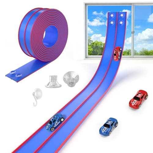DKOXT 15 Ft Flexible Race Track for Kids, DIY Car Track Set with 2 Toy Cars & 3 Suction Cup Ramps, Easter Basket Stuffers for Teens & Boys Girls, Creative Easter Gifts for Kids, Blue - Image 1