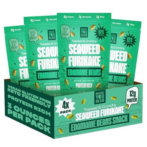 Where You Bean Edamame Beans Snack (Seaweed Furikake) - Crunchy and Dry Roasted Edamame Beans - High Protein Snacks, Keto and Vegan Healthy Snacks for Adults & Low Carb Asian Snack 3 oz (Pack of 4) - Image 1