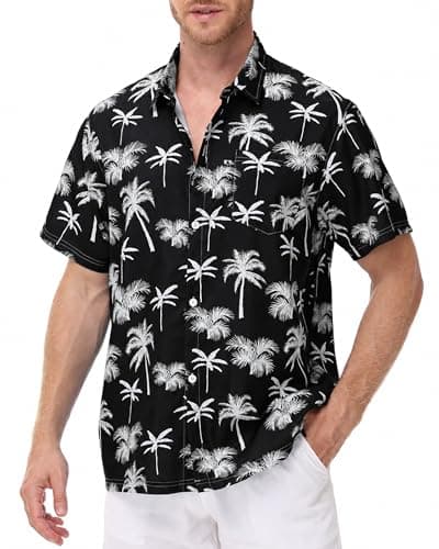 FISHEAL Men's Hawaiian Shirt Short Sleeves, Casual Hawaii Button Down Beach Tropical Shirts for Mens Summer Trip Vacation - Image 1