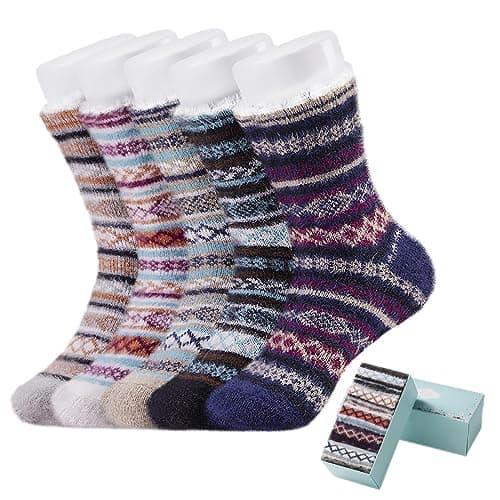 ICEIVY 5 Pair Fuzzy Cozy Fluffy Socks for Women, Warm Comfy Soft Casual Home Sleep Winter Wool Socks, Gifts for Women - Image 1