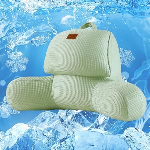 Amélie Home Cooling Reading Pillow with Arms for Adults, Breathable Waffle Fabric Bed Rest Pillow for Sitting Up, Ergonomic Back Support with Pockets for Gaming Relaxing, Sage Green, 17 Inches - Image 1