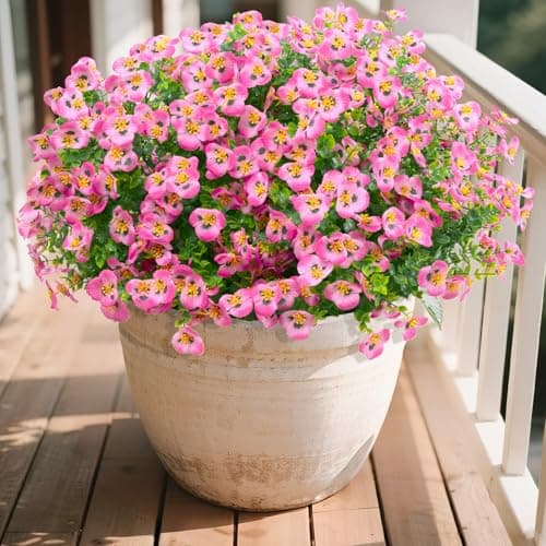 U'Artlines Artificial Flowers for Outdoors, 16 Bundles Fake Flowers Realistic Pansies Plants with Eucalyptus, UV Resistant No Fade Look Real Faux Silk Flower for Outside Planter Porch Garden Patio - Image 1