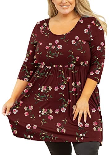 AusLook Plus Size Tunic for Women 3/4 Sleeve Crewneck Tops Flowy Blouse Loose Fit Babydoll Maternity Shirts M-5X, B03-floret, 2X - Image 1