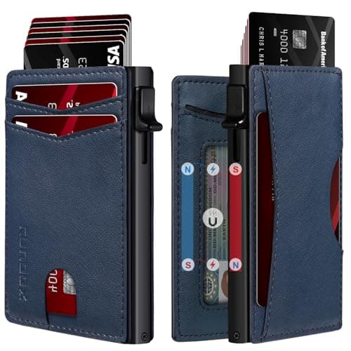 RUNBOX Slim Card Wallet for Men with ID Window – Minimalist RFID Wallet, Pop-Up Function, Ultra Thin Design, Metal Business Card Case Holds 8+ Cards, Gifts for Men, Men's Accessories - Image 1