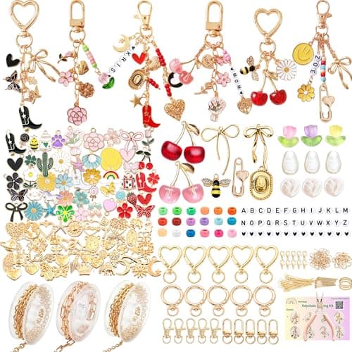 NewOasis 768Pcs Lip Gloss Keychain Making Kit, Jewelry Making Kit with Charms,Cherry & Bow Bag Charms,Pony Beads, Pearls, Chains,DIY Craft Supplies for Custom Keychains, Gift, Party, or Family Activ - Image 1
