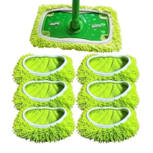 Wzxlj.Y 6 Pack Reusable Mop Pads Refill Compatible with Swiffer Sweeper Mop, Microfiber Wet Mopping Cloths for Floor Cleaning, Ideal for Home Cleaning Washable Floor (Green-6 Pack) - Image 1