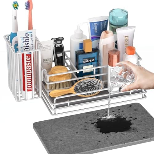 Yofidra Sponge Holder for Kitchen Sink Organizer Caddy: Sink Sponge with Instant Drying Stone, Metal Stainless Steel Basket Home Decor Storage and Organization Accessories 9.5" X 5.5" X 5.7" (White) - Image 1