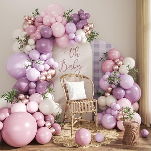 Dusty Purple Balloon Arch Kit 124Pcs Pink and Purple Balloon Garland Arch Kit Lavender Lilac Light Purple Dusty Pink Gold Pink Sand White for Baby Shower Bridal Shower Wedding Birthday Decorations - Image 1