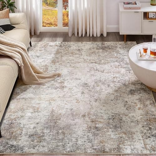UERMEI 6x9 Area Rug Living Room Rugs - Washable Neutral Modern Abstract Soft Thin Large Rug Indoor Floor No Slip Rug Carpet for Bedroom Under Dining Table Home Office Decor - Brown Grey - Image 1