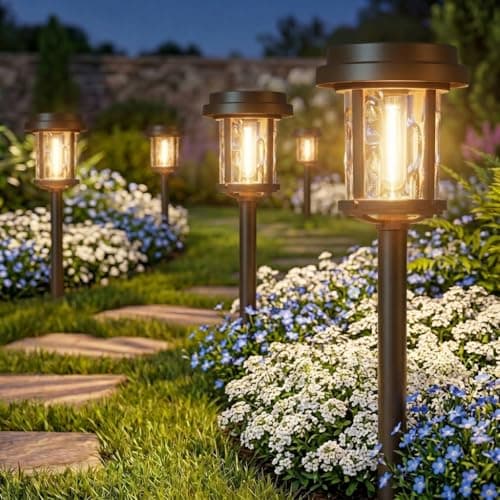 XMCOSY+ Solar Pathway Lights, Solar Lights Outdoor Waterproof IP65, 20 LM Bright Glass Outside Light for Garden Path Yard Walkway Driveway (Black & Brown)