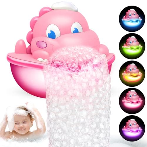 Bath Toys,Light-Up Bath Bubble Machine Automatic Bubble Maker Bathroom Toy for Kids Ages 1-3 4-8 Toddler Bathub Toy Easter Basket Stuffers Dinosaur Toys for Kids 3-5 - Image 1