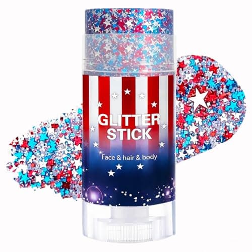 4th of July Glitter Stick, Patriotic Face Body Glitter Stick with Star, Red White and Blue Glitter Stick, Waterproof Hair Glitter for Kids, Sparkling Makeup for 250th Anniversary of Independence Day