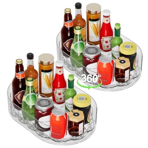 Holinwa Lazy Susan Organizer for Refrigerator, 13.5" x 8.5" Clear Rectangular Fridge Organizer Turntable for Condiments, Lazy Susan Organizer for Cabinet, Pantry & Kitchen Countertop(2 Piece) - Image 1