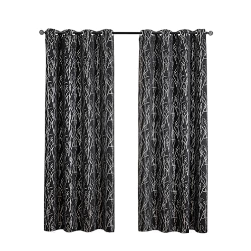 Rockala Grommets Blackout Long Window Curtains Black Silver-52W*108L 2PCS Drapes for Bedroom - Image 1