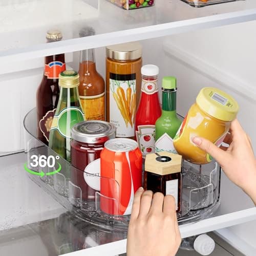 Holinwa Lazy Susan Organizer for Refrigerator, 13.5'' x 8.5'' Clear Rectangular Turntable Fridge Organizer for Condiments in Refrigerator, Cabinet, Pantry, or Kitchen Countertop (1 Pack) - Image 1