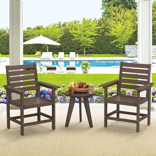 Homenjoy Patio Dining Chairs Set of 2, HDPS Weather Resistant Outdoor Chairs with Armrest, Heavy Duty 300LBS Support Patio Chairs for Backyard Deck Porch Balcony, Dark Brown
