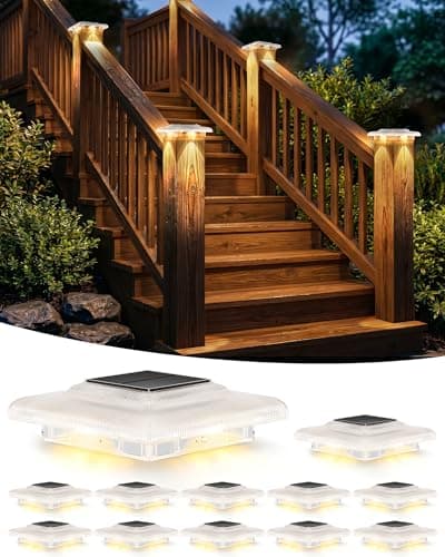 T-SUN 4x4 Solar Post Cap Lights 12 Pack, Warm White Solar Post Cap Lights with 12 LEDs, IP65 Outdoor Solar Post Cap Lights for Wood/Vinyl Fence Posts, Deck, Patio, Garden, Porch - Image 1